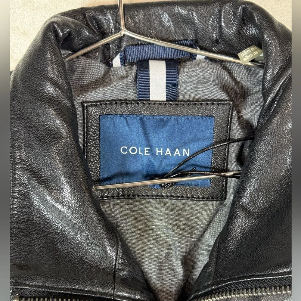 New Without Tags Cole Haan Small Genuine Leather Men's Black Bomber Moto Jacket